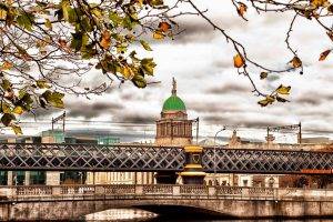architecture, Cityscape, City, Capital, Building, Street, Dublin, Ireland, Bridge, Cathedral, Trees, Leaves, Clouds, HDR, River