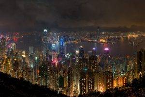 Hong Kong, Cityscape, Lights, River, Skyscraper
