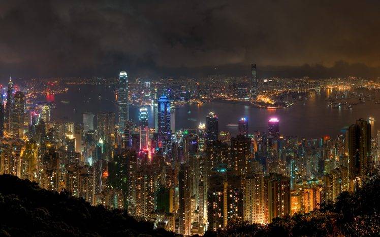 Hong Kong, Cityscape, Lights, River, Skyscraper HD Wallpaper Desktop Background