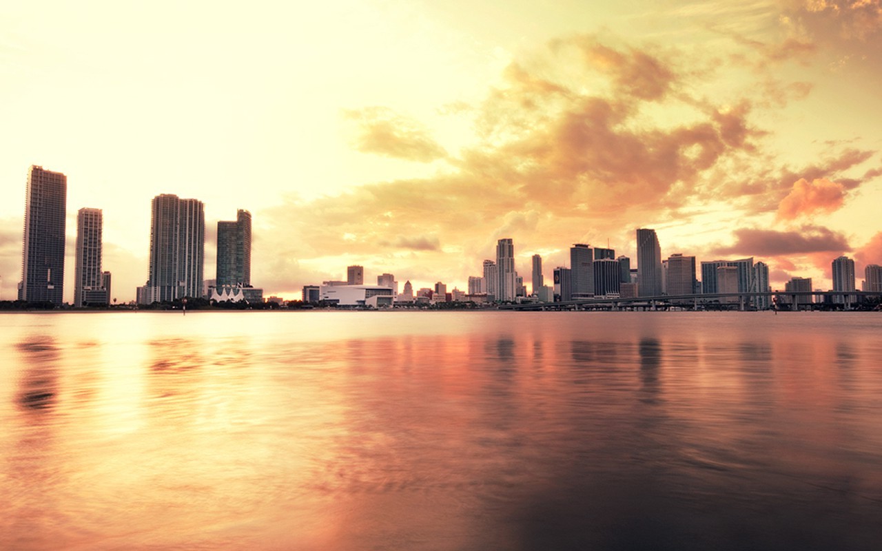 city, Urban, Skyline, Building, River, Miami Wallpaper
