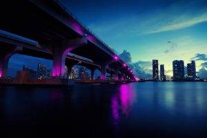 city, Urban, Bridge, Miami, River