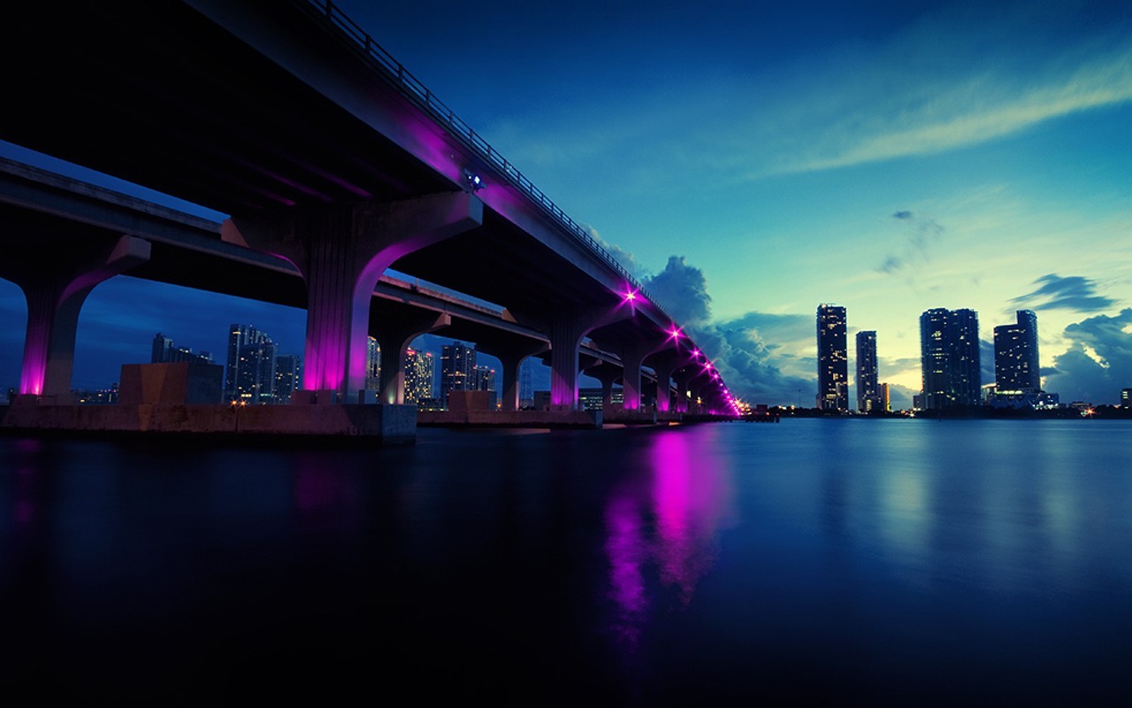 city, Urban, Bridge, Miami, River Wallpaper