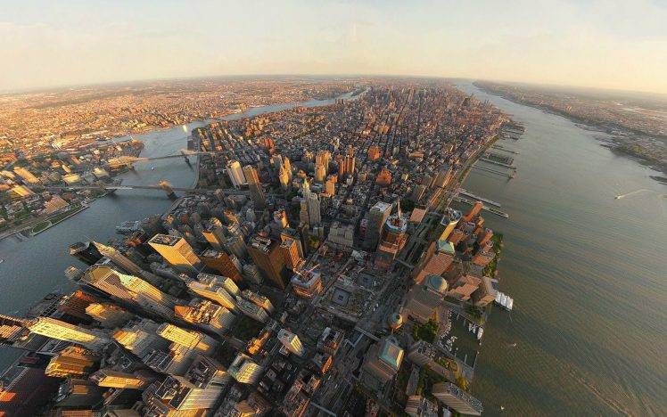 city, Urban, Manhattan, New York City, Aerial View, River, Cityscape HD Wallpaper Desktop Background