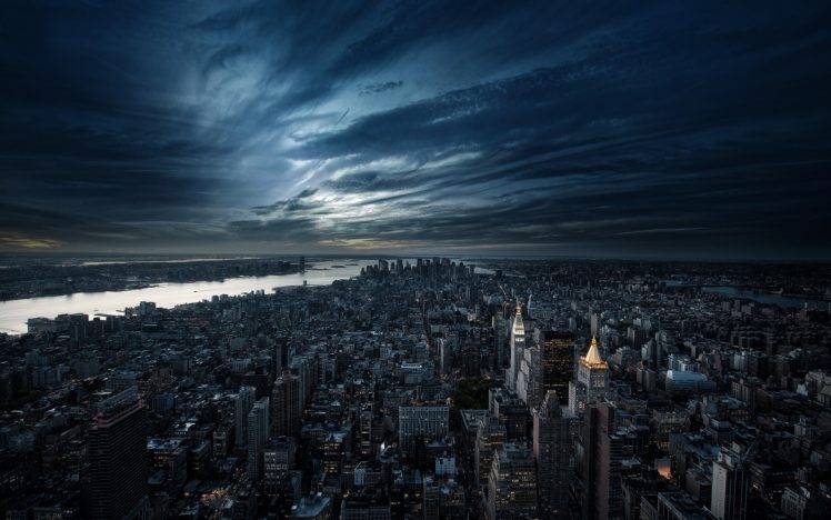 city, Urban, Cityscape, Skyscraper, River, Clouds, New York City HD Wallpaper Desktop Background