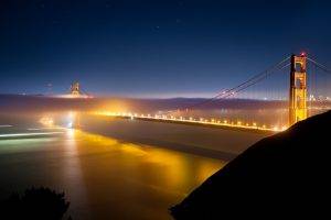 city, Urban, Golden Gate Bridge, San Francisco, Lights, River, Mist