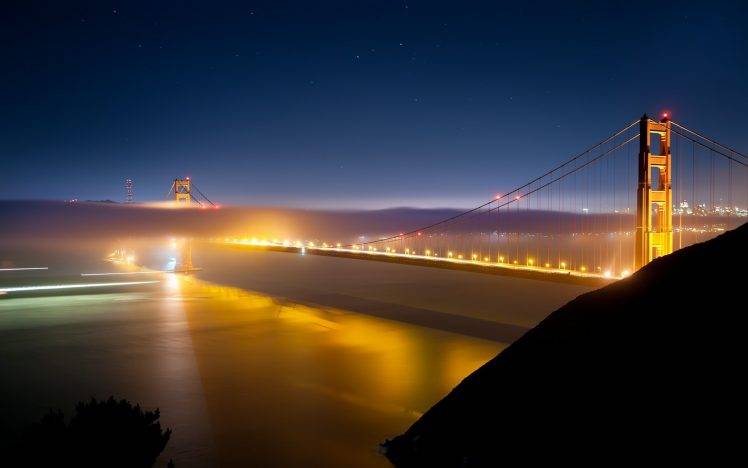 city, Urban, Golden Gate Bridge, San Francisco, Lights, River, Mist HD Wallpaper Desktop Background