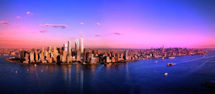 city, Urban, Cityscape, Panoramas, Sunset, Manhattan, New York City, River, Coast HD Wallpaper Desktop Background