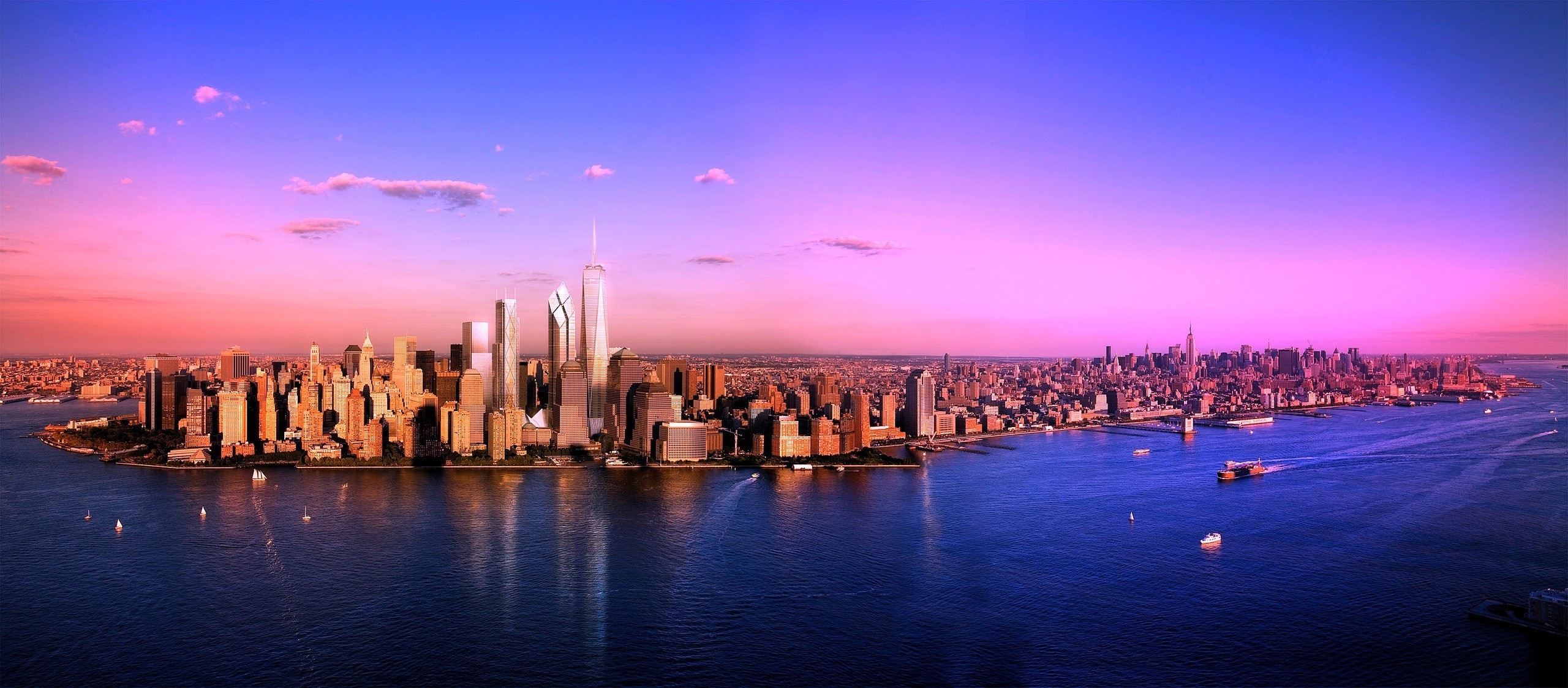 city, Urban, Cityscape, Panoramas, Sunset, Manhattan, New York City, River, Coast Wallpaper