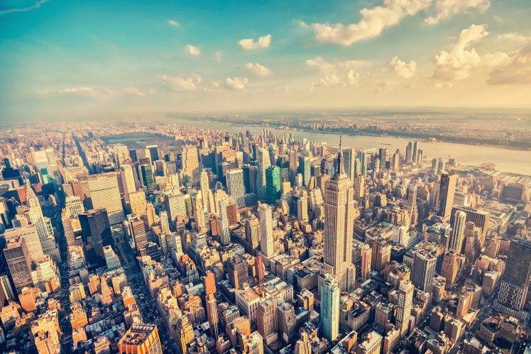 city, Urban, New York City, Cityscape, Clouds, River HD Wallpaper Desktop Background