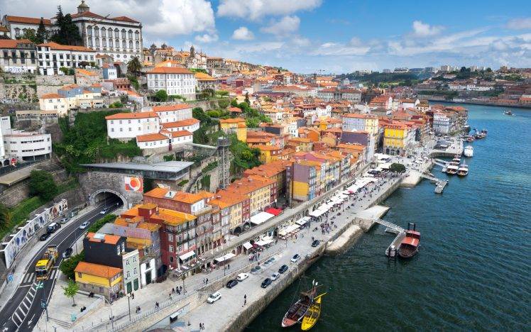 Porto, Portugal, City, Cityscape, Building, Road, Tunnel, River, Boat HD Wallpaper Desktop Background