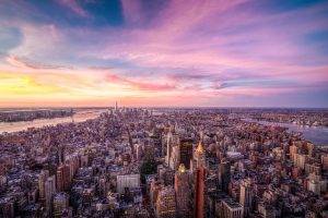 city, Cityscape, New York City, USA, Building, Skyscraper, Clouds, River