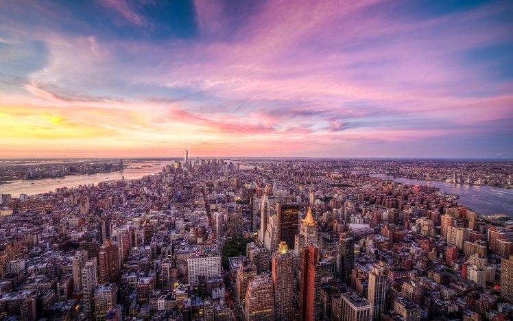 city, Cityscape, New York City, USA, Building, Skyscraper, Clouds, River HD Wallpaper Desktop Background