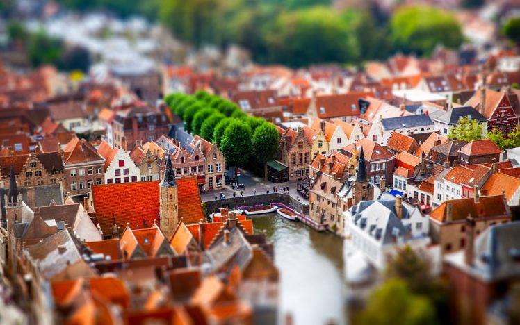 tilt Shift, City, Cityscape, Building, Old Building, River, Trees, Bruges HD Wallpaper Desktop Background