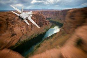 airplane, Aircraft, Sky, Nature, Clouds, Mountain, River, Valley, Canyon, Motion Blur, Rock, Aerial View, Birds Eye View, McDonnell Douglas F A 18 Hornet