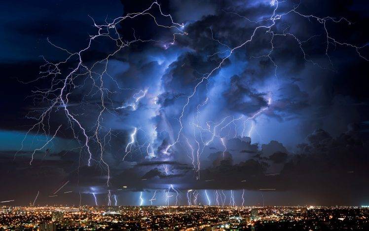 storm, Lightning, City, Night, Nature HD Wallpaper Desktop Background