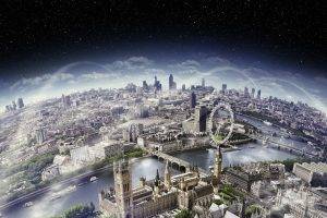 London, River Thames, London Eye, Cityscape, Westminster, Panoramas, Clouds, Bridge