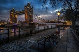 city, London, England, Tower Bridge, Bridge, Street, Street Light, Night, Cobblestone, River Thames