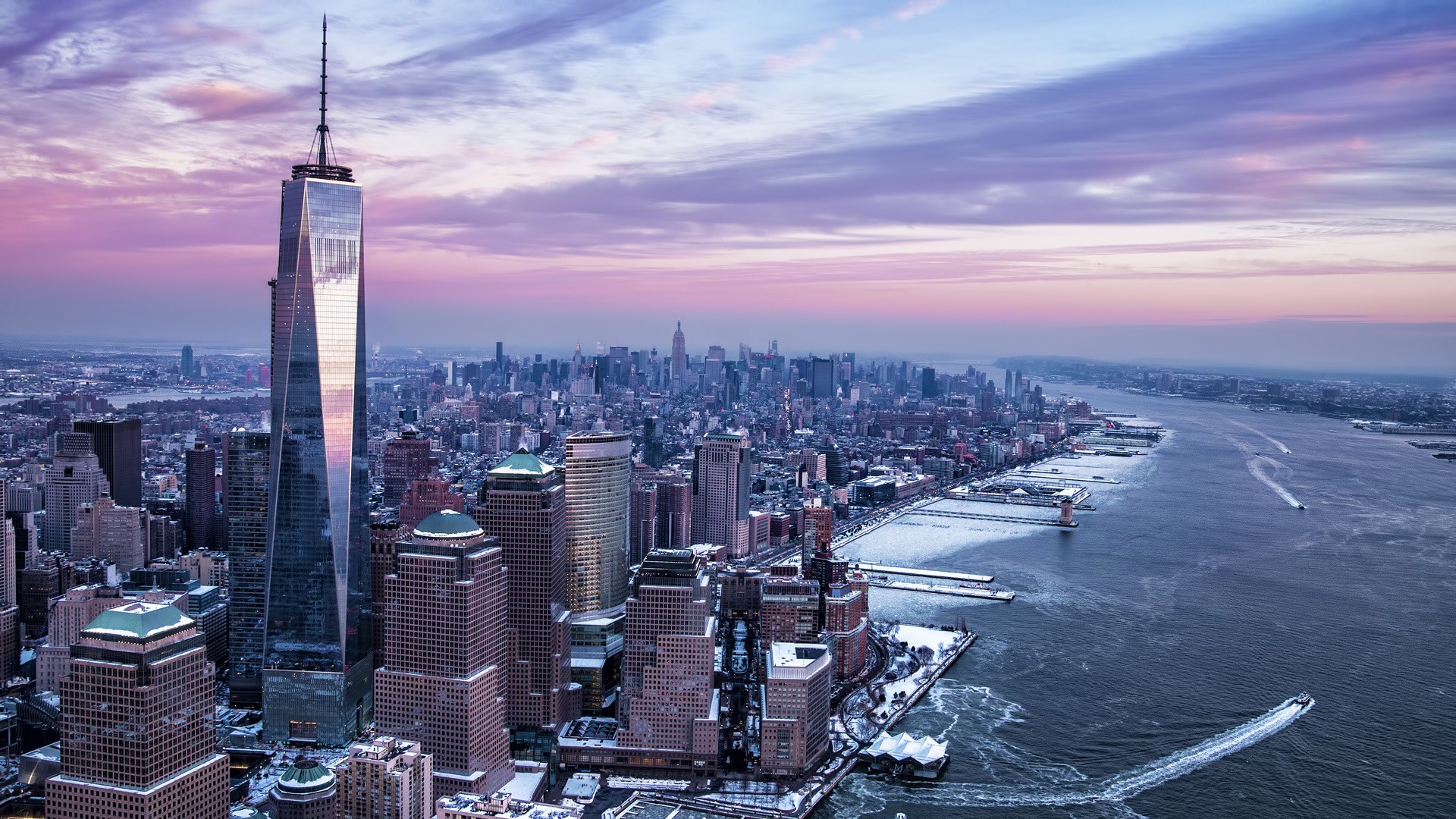 New York City, City, USA, Freedom Tower, Manhattan, Hudson River, Winter, River, One World Trade Center Wallpaper