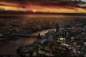 sunset, Cityscape, London, Sky, River