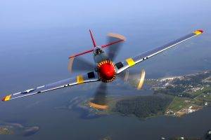 nature, Aerial View, Airplane, Men, Pilot, Face, Helmet, Wings, North American P 51 Mustang, Flying, Propeller, Motion Blur, Sea, Trees, Forest, House, Aviator
