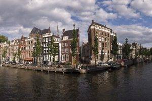 city, Cityscape, Building, River, Water, Clouds, Amsterdam, Netherlands