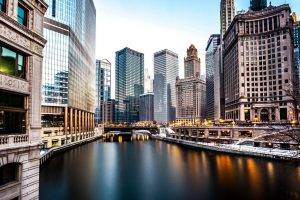city, Chicago, Long Exposure, Skyscraper, River