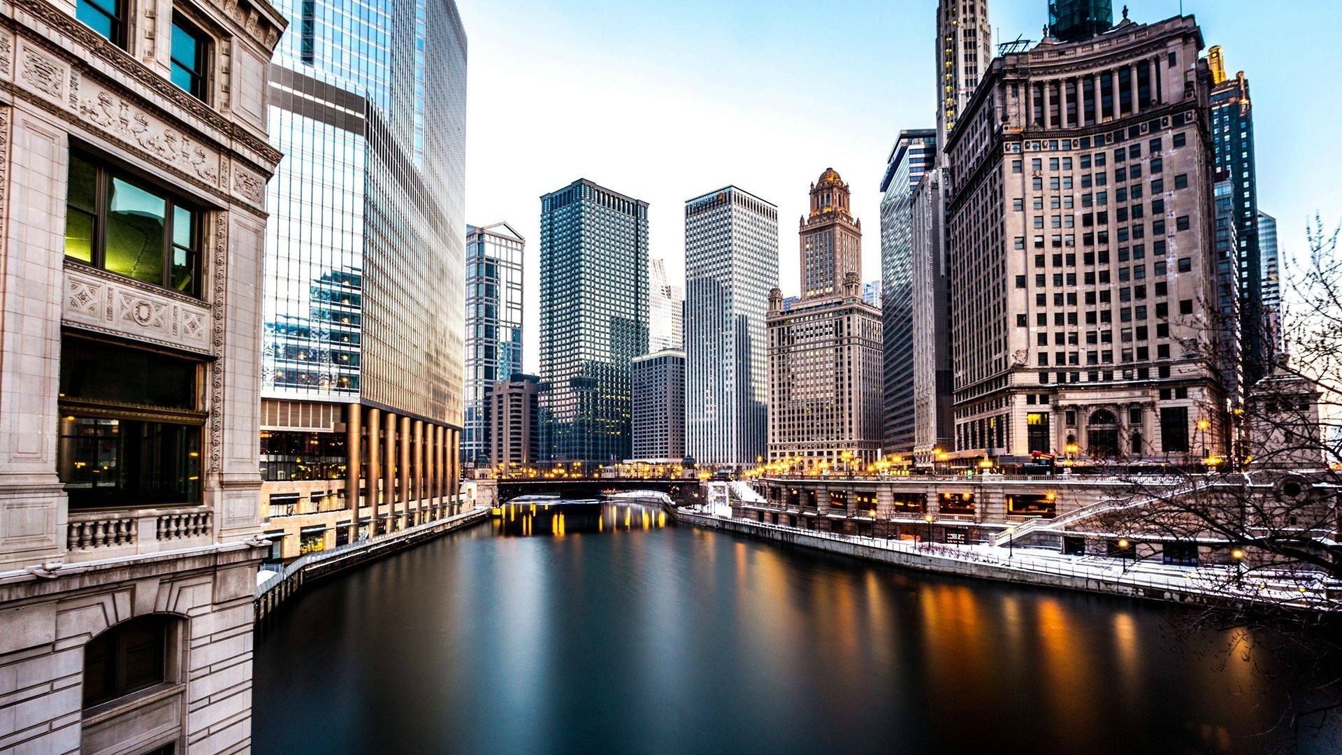  city  Chicago Long Exposure Skyscraper River Wallpapers 