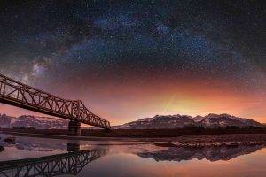 lake, Bridge, Stars, Switzerland