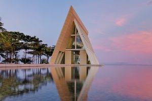 nature, Sunset, Sea, Water, Building, Architecture, Modern, Beach, Triangle, House