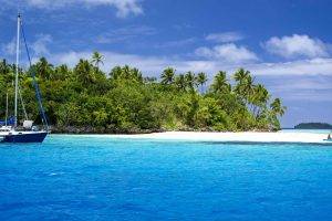 nature, Tropical, Boat, Palm Trees, Island, Sand
