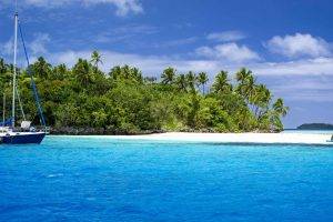tropical Island, Nature, Palm Trees, Boat, Sea