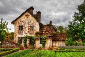 architecture, Old Building, House, HDR, Nature, Garden, Flowers, Plants, Trees, Clouds, France, Stairs, Door, Window, Chimneys