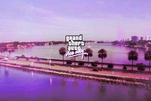 Grand Theft Auto Vice City, Road, Pink, Logo, Sea, Lake, PC Gaming
