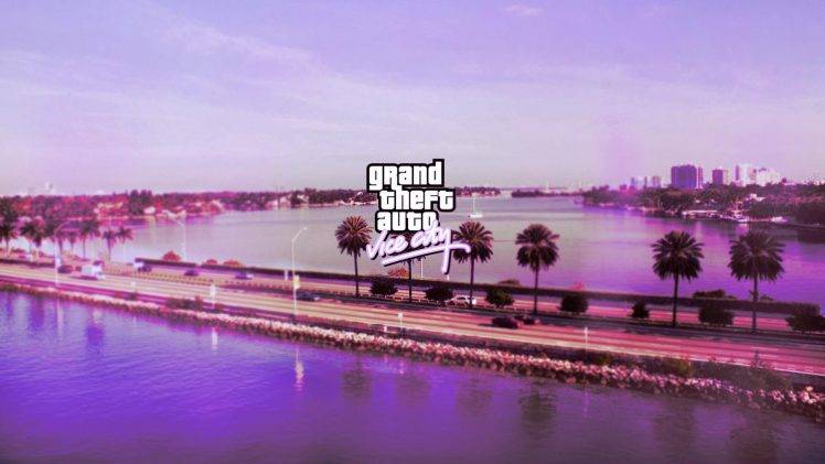 Grand Theft Auto Vice City, Road, Pink, Logo, Sea, Lake, PC Gaming HD Wallpaper Desktop Background