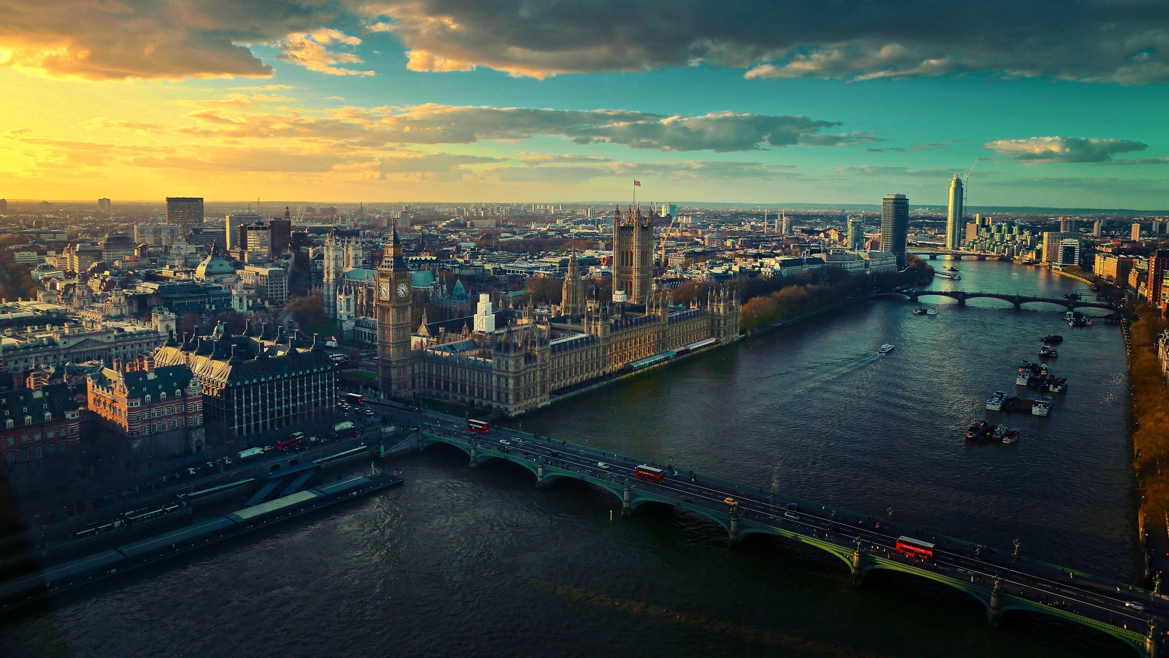 лондон закат река мост темза London sunset river the bridge Thames скачать