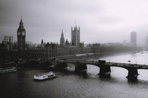 photography, Water, Bridge, Architecture, Building, Urban, City, Monochrome, London, Mist, Big Ben, River Thames, River, United Kingdom