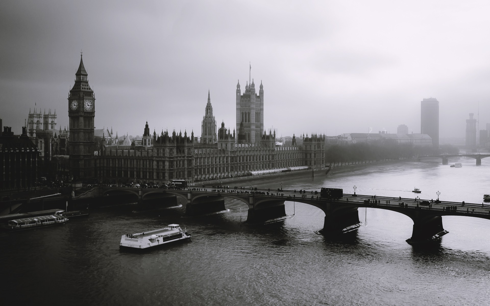 photography, Water, Bridge, Architecture, Building, Urban, City, Monochrome, London, Mist, Big Ben, River Thames, River, United Kingdom Wallpaper
