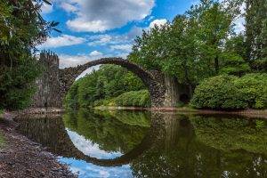 photography, Clouds, Bridge, Trees, Water, River