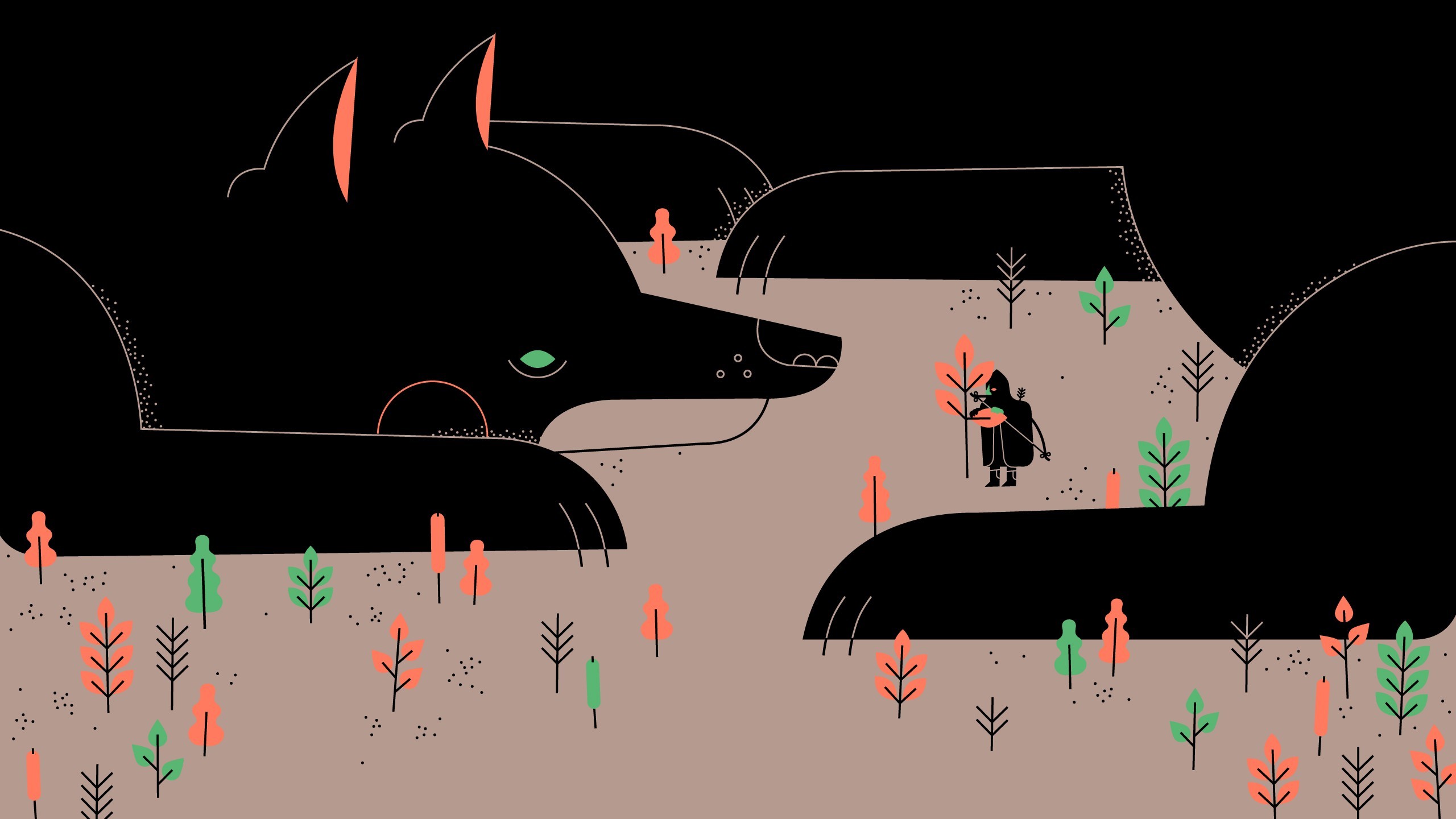 archers, Digital Art, Artwork, Simple, Trees, Animals, Dog, Bows, Leaves, Paws Wallpaper