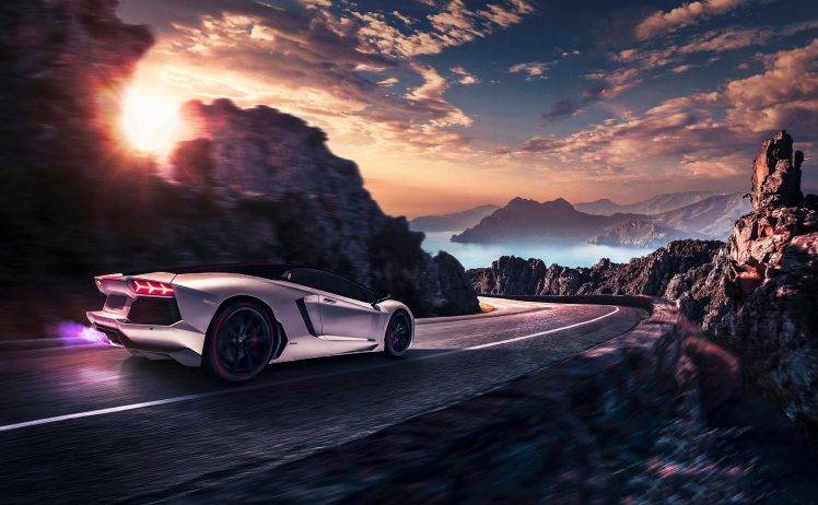 car, Artwork, Lamborghini, Vehicle, Road, Motion Blur HD Wallpaper Desktop Background