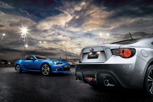 Subaru BRZ, Race Tracks, Sunset, Clouds, Vehicle, Car, Lights