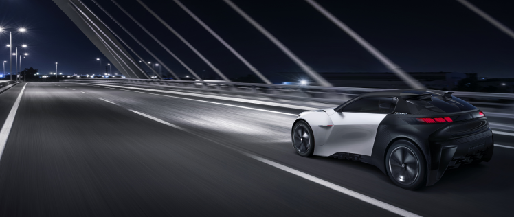 Peugeot Fractal, Concept Cars, Car, Vehicle, Electric Car, Bridge, Road, Motion Blur, Night, Lights HD Wallpaper Desktop Background