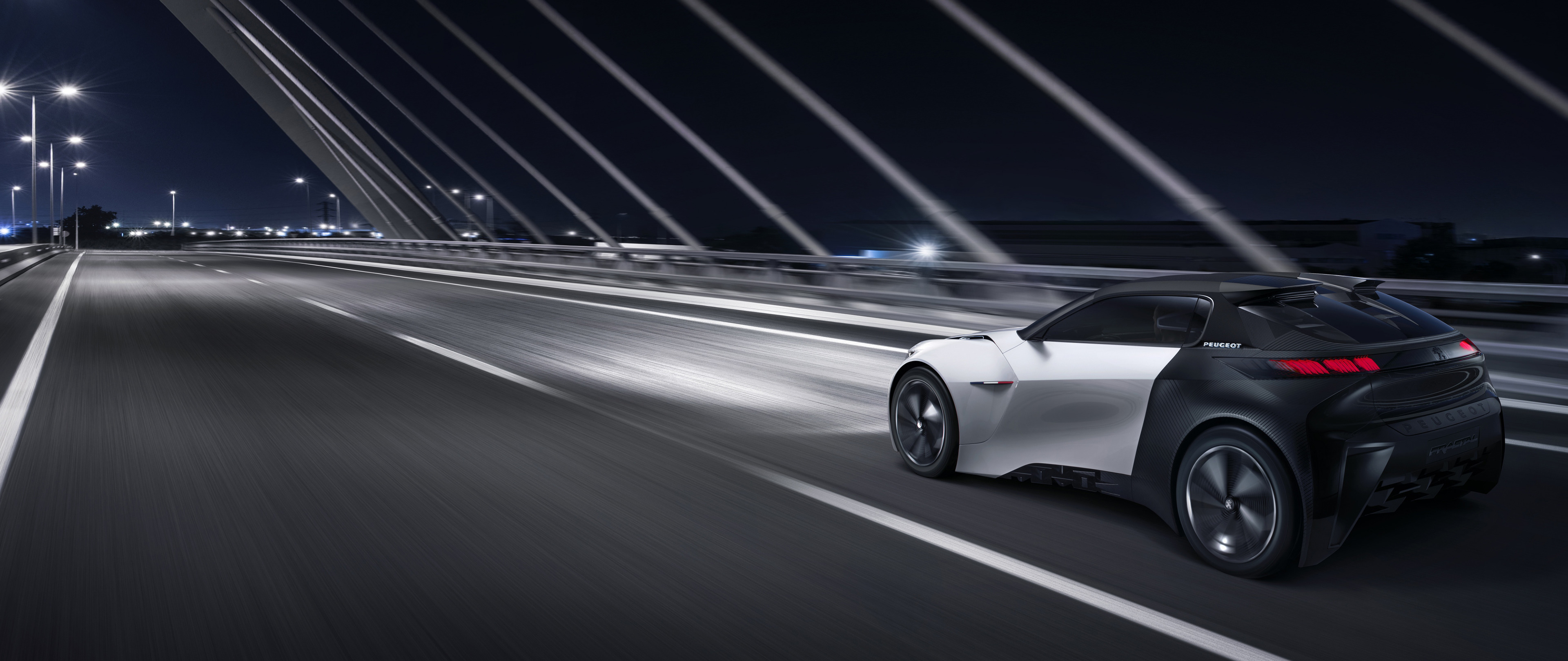 Peugeot Fractal, Concept Cars, Car, Vehicle, Electric Car, Bridge, Road, Motion Blur, Night, Lights Wallpaper