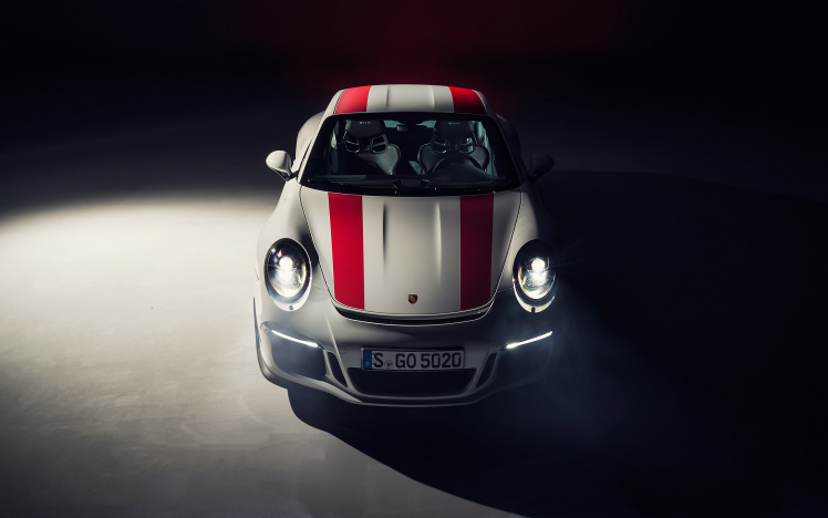Porsche 911R, Car, Vehicle, Spotlights, Simple Background HD Wallpaper Desktop Background