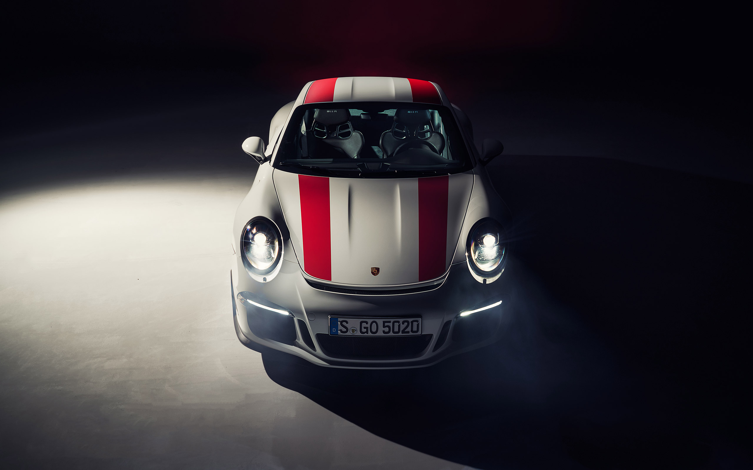 Porsche 911R, Car, Vehicle, Spotlights, Simple Background Wallpaper