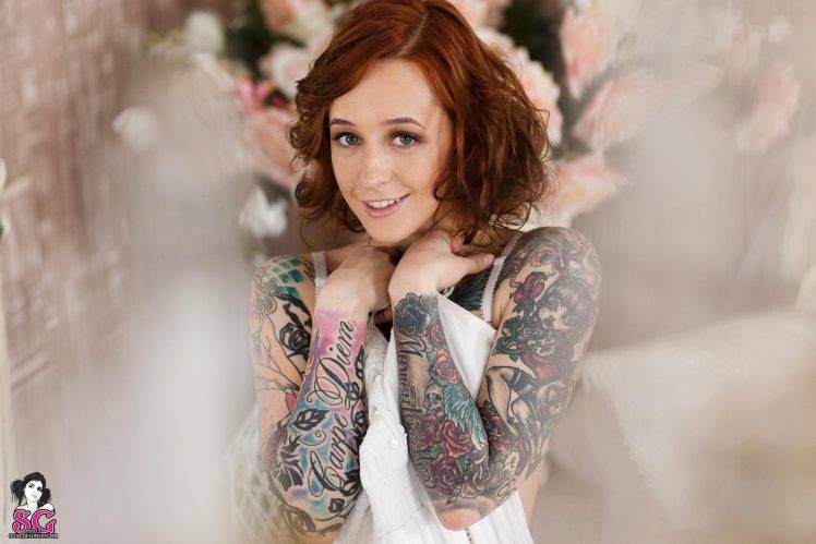 Janesinner Suicide, Suicide Girls, Tattoo, Smiling, Redhead HD Wallpaper Desktop Background