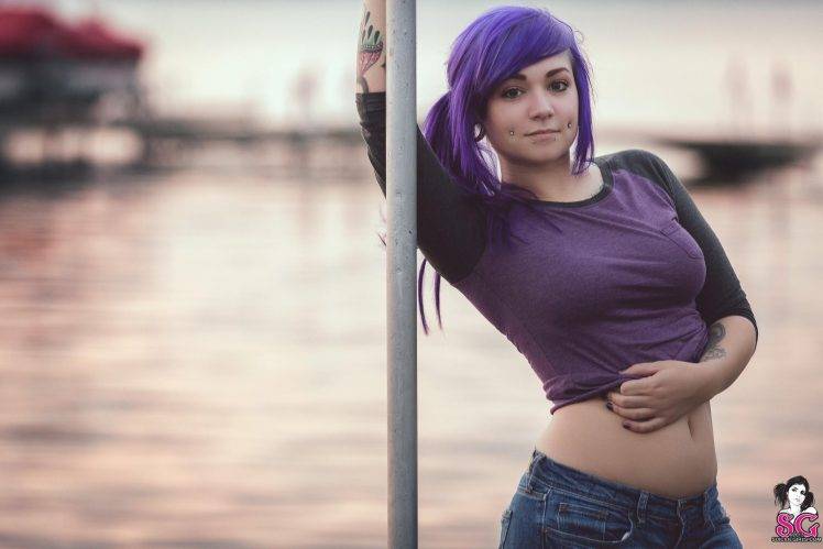 Suicide Girls, Purple Hair, Women, Women Outdoors, Piercing, Vayda Suicide HD Wallpaper Desktop Background