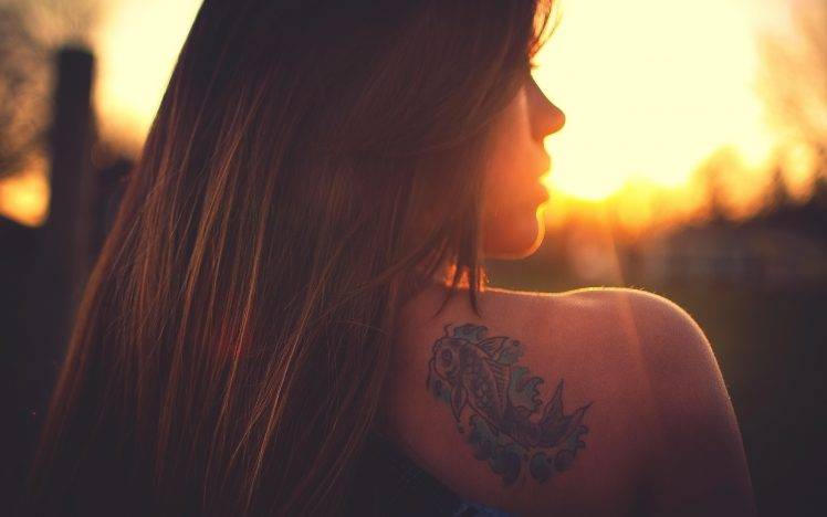 women, Brunette, Tattoo, Sunset HD Wallpaper Desktop Background