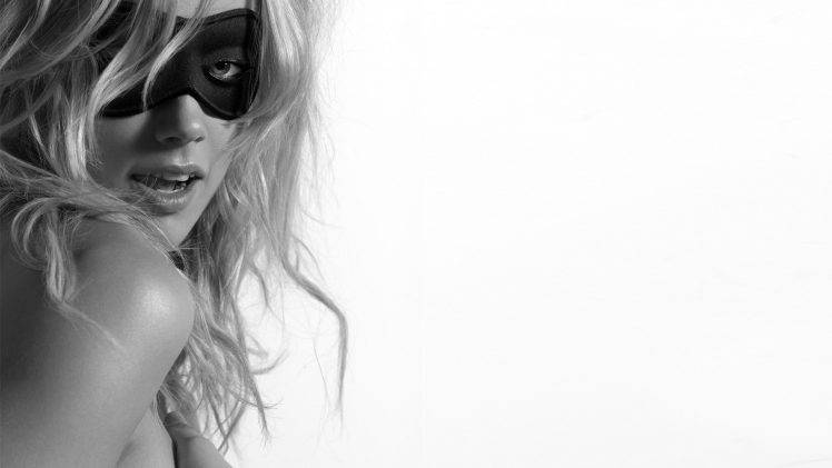 Amber Heard, Monochrome, Blonde, Blue Eyes, Face, Side View HD Wallpaper Desktop Background