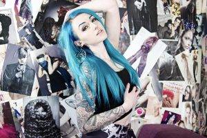 Suicide Girls, Tattoo, Blue Hair, Poster, Hands On Head